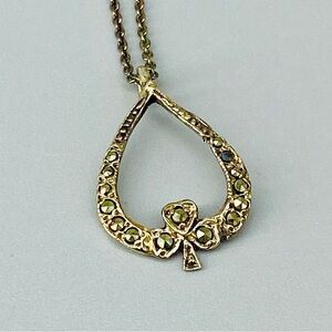 Vintage Sterling Silver Marcasite Shamrock Necklace Pendant Made in Ireland